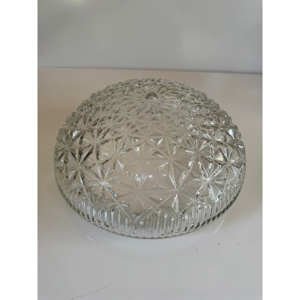 Vintage Clear Pressed Glass Starburst Diamond Dome Ceiling Light Lamp Shade 8in